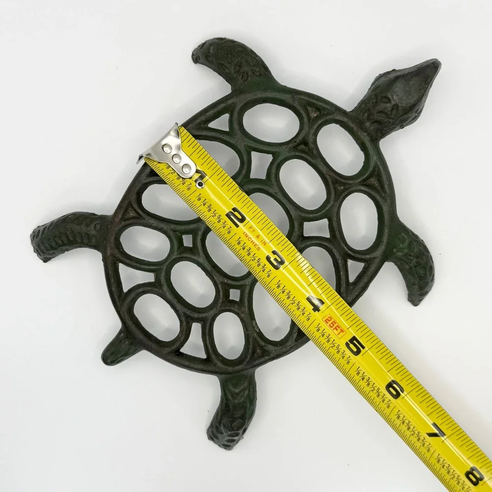 Vintage Cast Iron Turtle Trivet Green  Metal Sea Life Decor Coastal Rustic 7.5